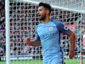 Sergio Aguero celebrates netting the third during the Premier League game between Southampton and Manchester City on April 15, 2017`