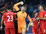 A delighted Simon Mignolet after the Premier League game between West Bromwich Albion and Liverpool on April 16, 2017