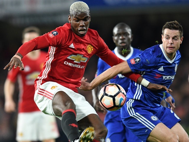 Chelsea's Cesar Azpilicueta and Manchester United's Paul Pogba during the FA Cup quarter-final on March 13, 2017