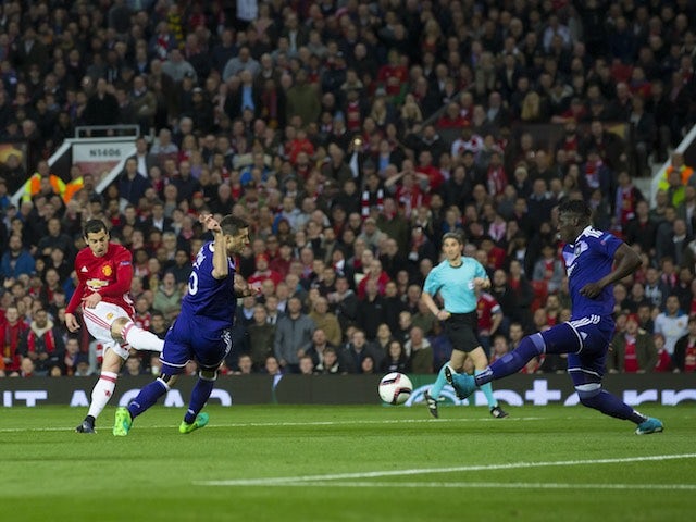 Henrikh Mkhitaryan scores during the Europa League game between Manchester United and Anderlecht on April 20, 2017
