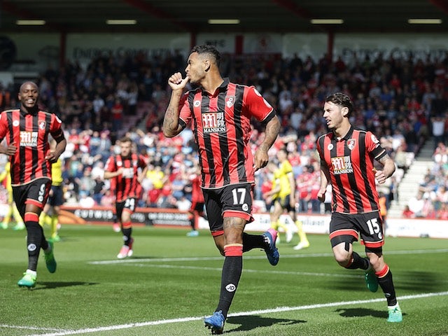 Joshua King celebrates scoring during the Premier League game between Bournemouth and Middlesbrough on April 22, 2017