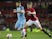 Luke Shaw and Sergio Aguero in action in the match between Manchester United and Manchester City on October 26, 2016