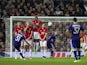 Youri Tielemans takes a free kick during the Europa League game between Manchester United and Anderlecht on April 20, 2017