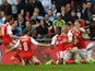 Arsenal players celebrate Alexis Sanchez's goal against Manchester City in the FA Cup semi-final on April 23, 2017