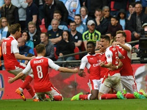 Arsenal players celebrate Alexis Sanchez's goal against Manchester City in the FA Cup semi-final on April 23, 2017