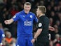 Leicester City's Robert Huth appeals to the referee at the end of the Premier League match against Arsenal on April 26, 2017