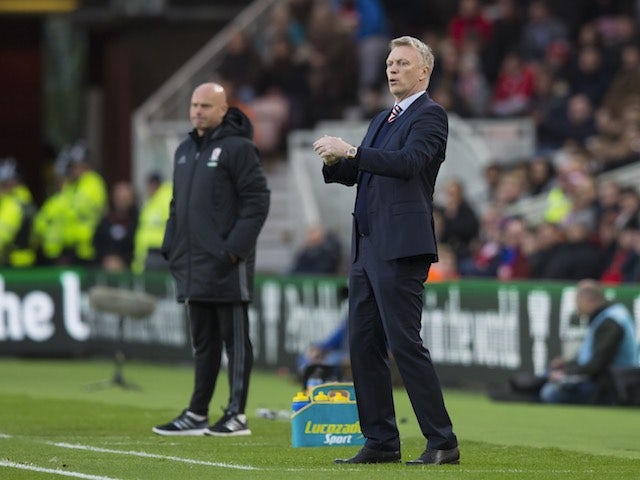 Steve Agnew and David Moyes on the touchline during the Premier League game between Middlesbrough and Sunderland on April 26, 2017