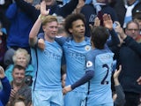 The mighty Kevin De Bruyne celebrates scoring during the Premier League game between Manchester City and Crystal Palace on May 6, 2017