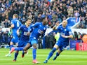 Wilfred Ndidi celebrates scoring during the Premier League game between Leicester City and Watford on May 6, 2017