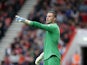 Jack Butland in action during the Premier League game between Bournemouth and Stoke City on May 6, 2017