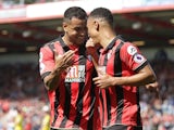 Joshua King congratulates Junior Stanislas during the Premier League game between Bournemouth and Burnley on May 13, 2017