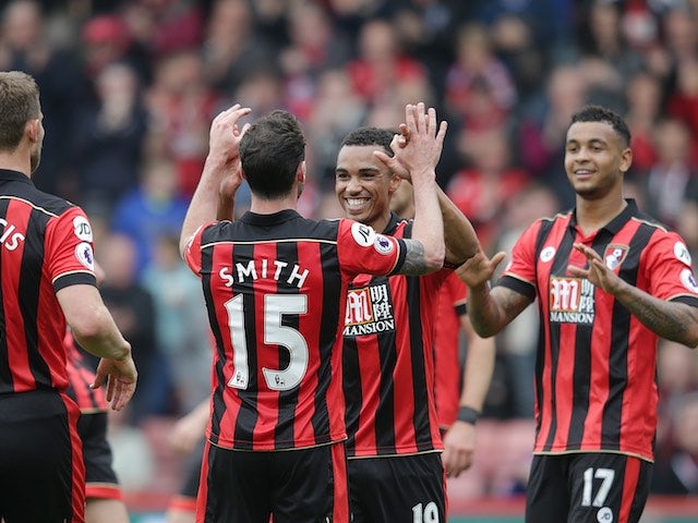 Junior Stanislas celebrates levelling the scores during the Premier League game between Bournemouth and Stoke City on May 6, 2017