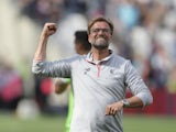 Jurgen Klopp celebrates after the Premier League game between West Ham United and Liverpool on May 14, 2017