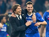 Chelsea's Antonio Conte and Cesar Azpilicueta celebrate after the 4-3 victory over Watford on May 15, 2017