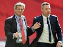 Millwall chairman John Berylson and manager Neil Harris celebrate at the League One playoff final victory over Bradford City on May 20, 2017