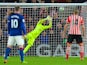 Manchester United's Sergio Romero saves from Southampton's James Ward-Prowse during the Premier League match on May 17, 2017