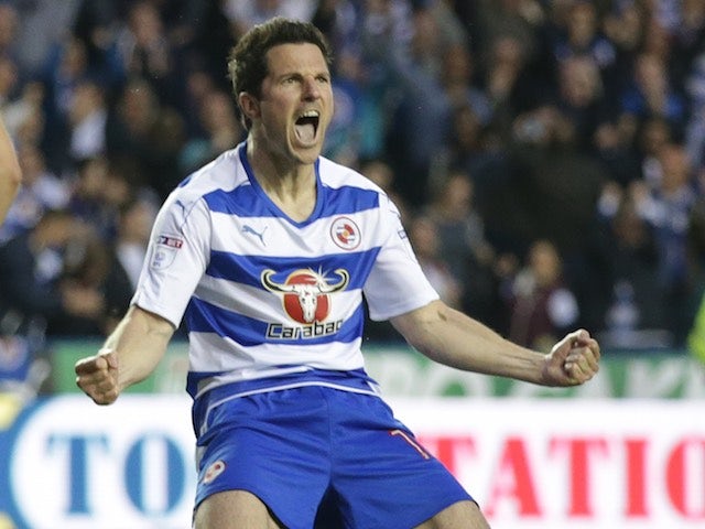 Yann Kermorgant celebrates scoring during the Championship playoff semi-final game between Reading and Fulham on May 16, 2017