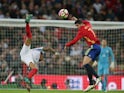 Alvaro Morata of Spain and Nathaniel Clyne of England during an international friendly on November 15, 2016