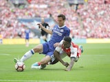 Cesar Azpilicueta and Danny Welbeck during the FA Cup final between Arsenal and Chelsea on May 27, 2017