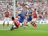 Danny Welbeck makes a close-range attempt during the FA Cup final between Arsenal and Chelsea on May 27, 2017