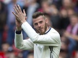 David De Gea applauds after the Premier League game between Manchester United and Crystal Palace on May 21, 2017