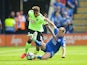 Marc Albrighton fouls Jordon Ibe during the Premier League game between Leicester City and Bournemouth on May 21, 2017