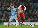 Thomas Lemar and Jesus Navas during the Champions League match between AS Monaco and Manchester City on February 21, 2017