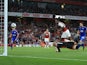 Danny Welbeck grabs the equaliser during the Premier League game between Arsenal and Leicester City on August 11, 2017