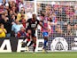 Steve Mounie celebrates scoring during the Premier League game between Crystal Palace and Huddersfield Town on August 12, 2017