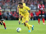 Neymar in action during the Ligue 1 match between Guingamp and Paris Saint-Germain on August 13, 2017