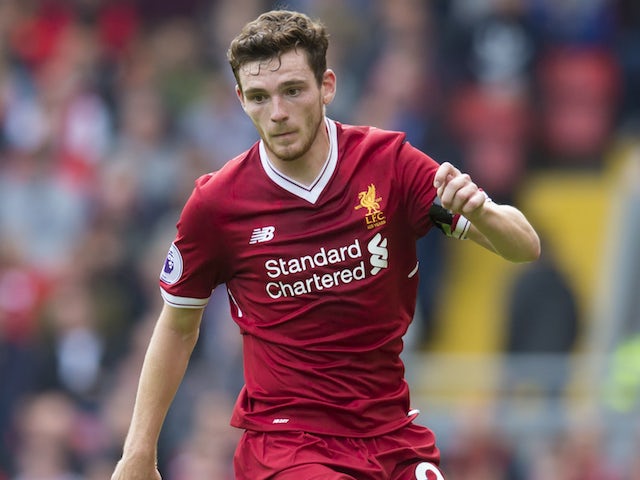 Andrew Robertson in action during the Premier League game between Liverpool and Crystal Palace on August 19, 2017