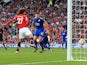 Marouane Fellaini scores the second during the Premier League game between Manchester United and Leicester City on August 26, 2017