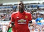 Paul Pogba celebrates getting the third during the Premier League game between Swansea City and Manchester United on August 19, 2017