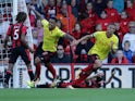Richarlison celebrates opening the scoring during the Premier League game between Bournemouth and Watford on August 19, 2017