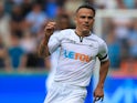 Roque Mesa in action during the Premier League game between Swansea City and Manchester United on August 19, 2017