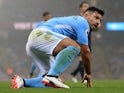 Sergio Aguero in action during the Premier League game between Manchester City and Everton on August 21, 2017