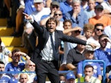 A frantic Antonio Conte gives instructions during the Premier League game between Chelsea and Everton on August 27, 2017