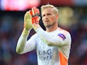 Kasper Schmeichel applauds during the Premier League game between Manchester United and Leicester City on August 26, 2017