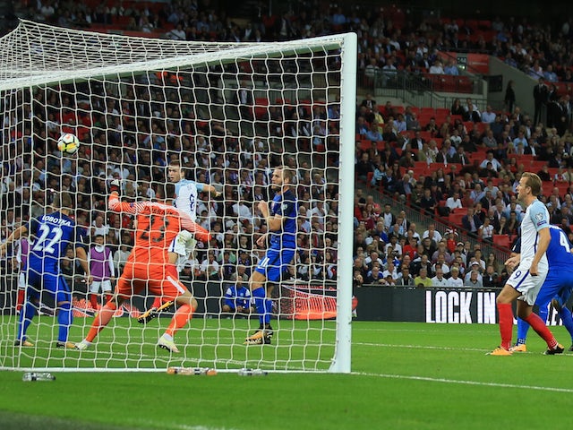 Eric Dier scores an equaliser during the World Cup qualifier between England and Slovakia on September 4, 2017