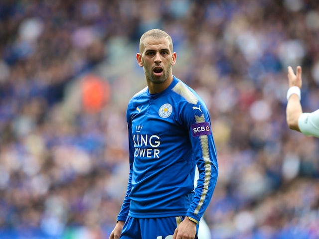Islam Slimani is caught on camera during the Premier League game between Leicester City and Chelsea on September 9, 2017