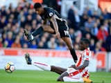 Marcus Rashford and Kurt Zouma in action during the Premier League game between Stoke City and Manchester United on September 9, 2017