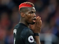 Paul Pogba reacts to his effort being saved during the Premier League game between Stoke City and Manchester United on September 9, 2017