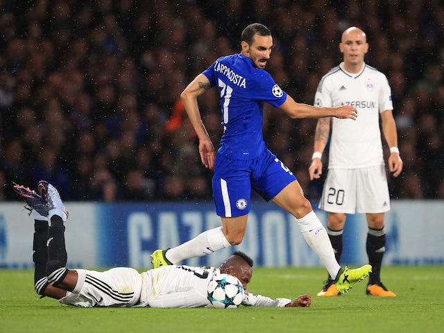 Davide Zappacosta in action during the Champions League game between Chelsea and Qarabag on September 12, 2017