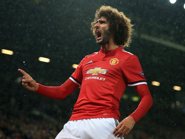 Marouane Fellaini celebrates scoring during the Champions League game between Manchester United and Basel on September 12, 2017