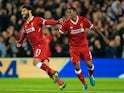 Liverpool winger Mohamed Salah celebrates after scoring during his side's Champions League clash with Sevilla on September 13, 2017