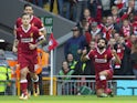Mohamed Salah celebrates equalising during the Premier League game between Liverpool and Burnley on September 16, 2017