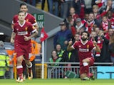 Mohamed Salah celebrates equalising during the Premier League game between Liverpool and Burnley on September 16, 2017