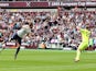 Harry Kane scores the first during the Premier League game between West Ham United and Tottenham Hotspur on September 23, 2017