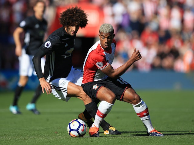 Marouane Fellaini and Mario Lemina in action during the Premier League game between Southampton and Manchester United on September 23, 2017