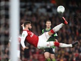 Olivier Giroud attempts an overhead kick during the EFL Cup game between Arsenal and Doncaster Rovers on September 20, 2017